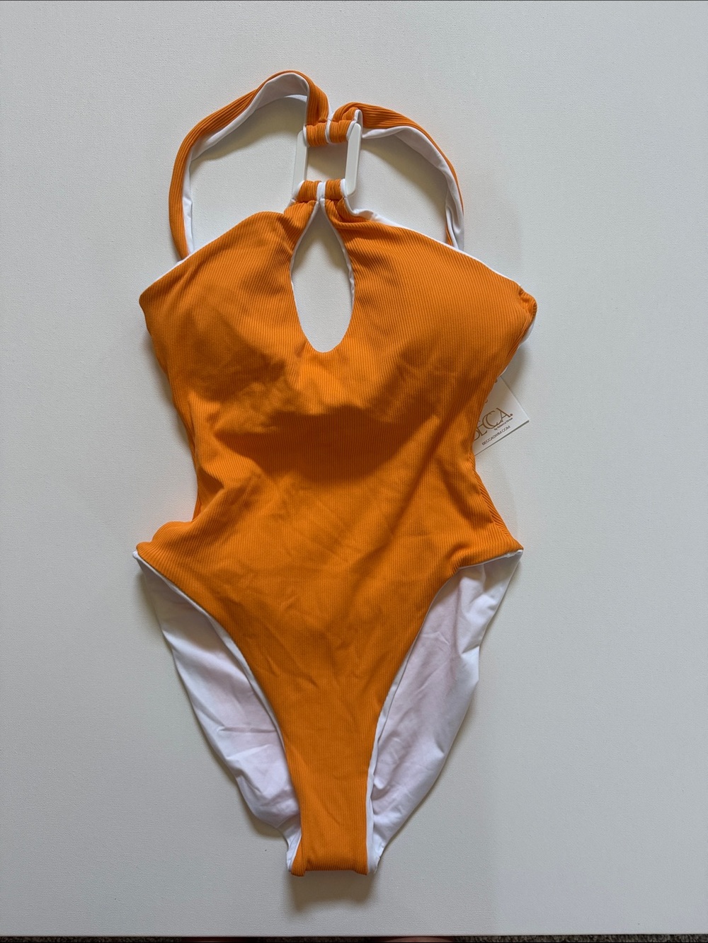 BECCA Orange Ribbed One-Piece Swimsuit with Keyhole Front